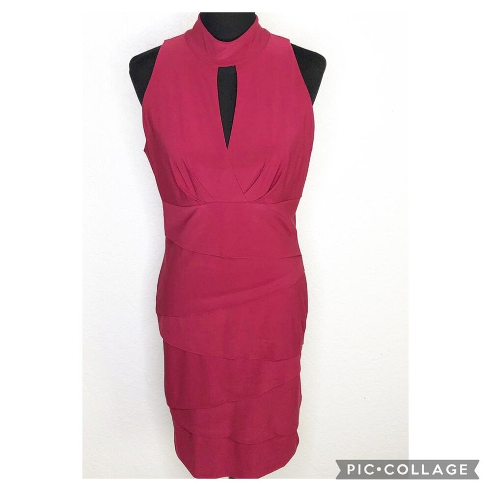 WHBM dark red wine choker‎ sleeveless layered sheath dress size 12